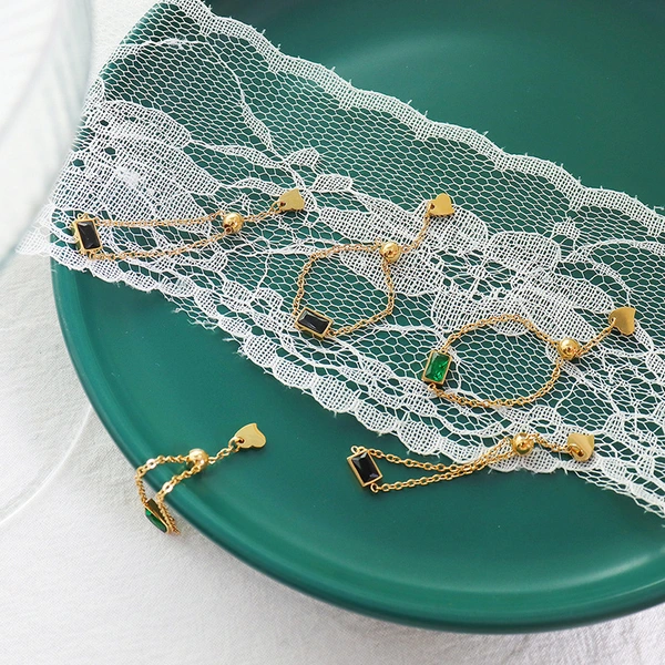 Green Gemstone Titanium Steel Gold Plated Adjustable Ring