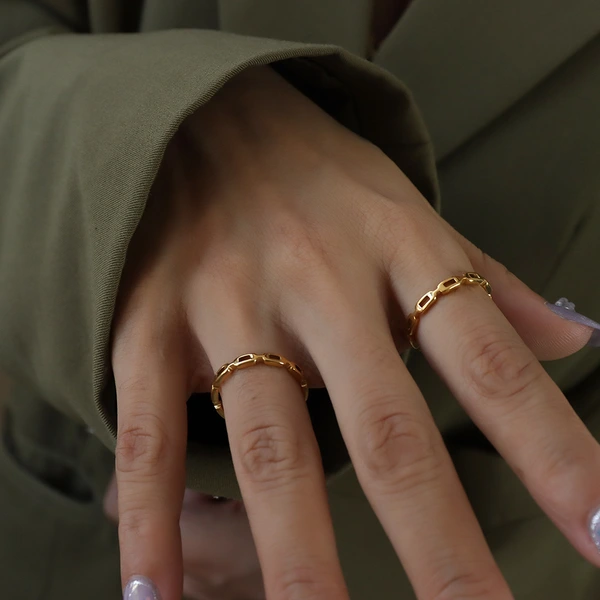Titanium Steel Gold PVD Dainty Link Ring