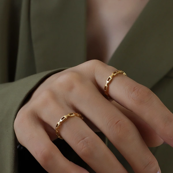 Titanium Steel Gold PVD Dainty Link Ring