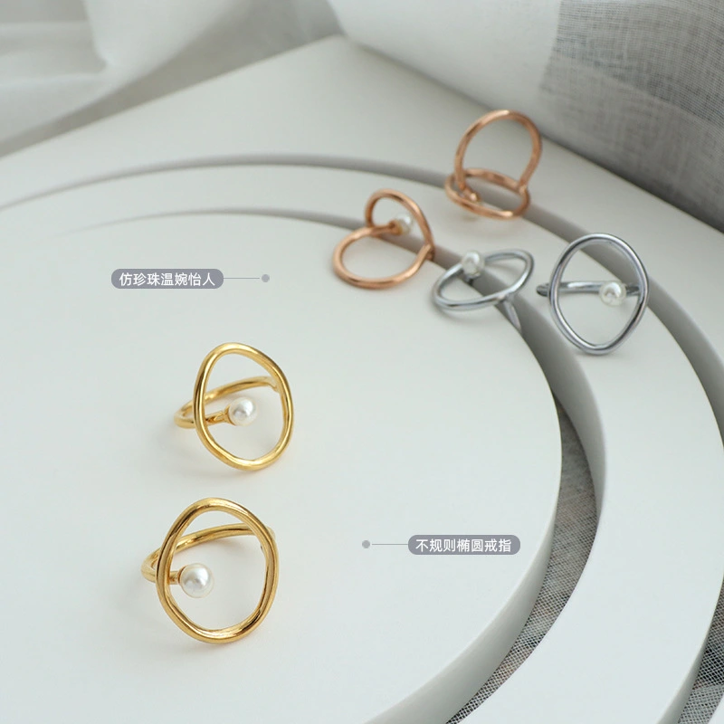 Steel PVD Gold Women Pearl Ring