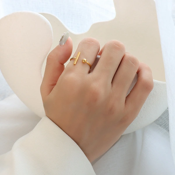 Titanium Gold PVD Creative T Shape Open Ring
