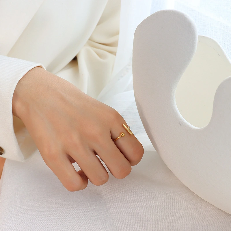 Titanium Gold PVD Creative T Shape Open Ring