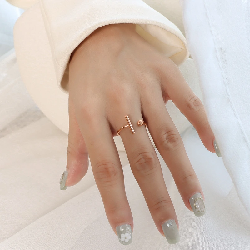 Titanium Gold PVD Creative T Shape Open Ring