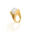 Stainless Steel Gold Plated Statement Exaggerated Pearl Ring