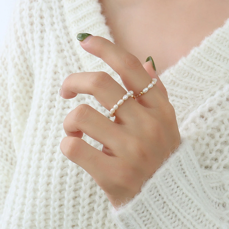 Adjustable Chain Gold Women Pearl Ring