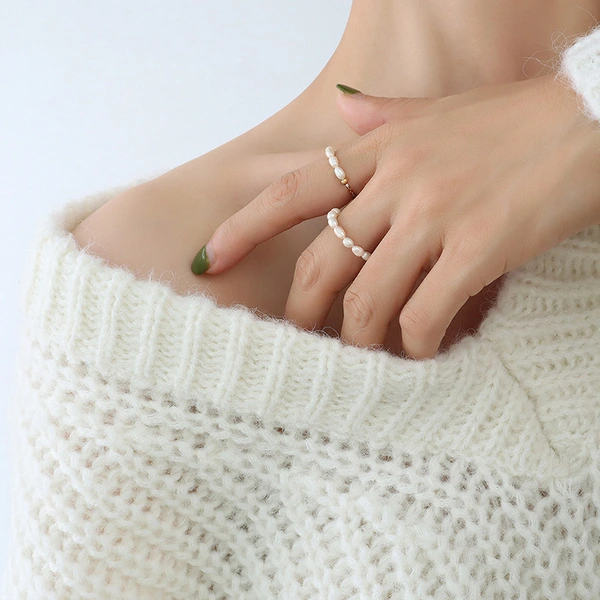 Adjustable Chain Gold Women Pearl Ring