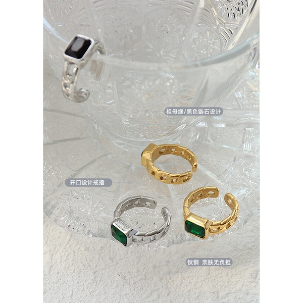 Gold Color Bezel Setting Green Stone Ring