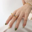 Gold Color Bezel Setting Green Stone Ring