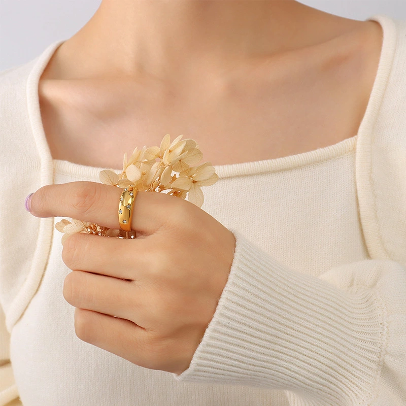 18K Gold Plated Stainless Steel Star Zircon Finger Rings