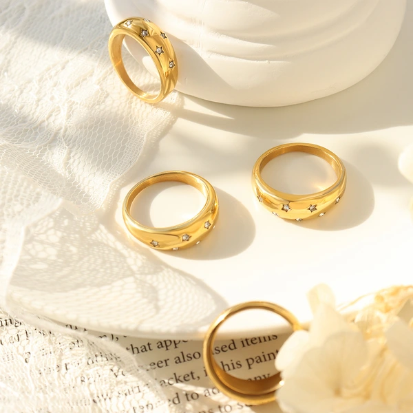 18K Gold Plated Stainless Steel Star Zircon Finger Rings