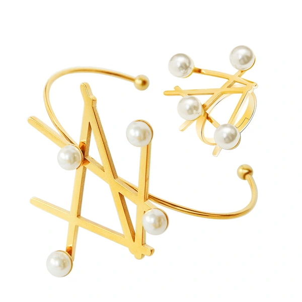 Titanium Steel PVD Pearl Spread Bracelet Bangle