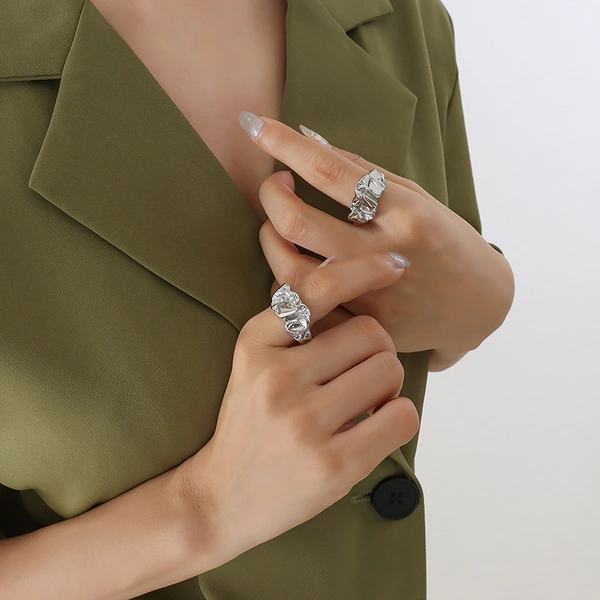 Steel PVD Gold Irregular Crumpled Tin Foil Style Ring