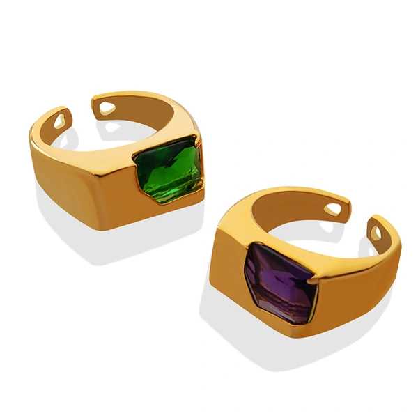 Gold Color Irregular Gemstone Steel Ring