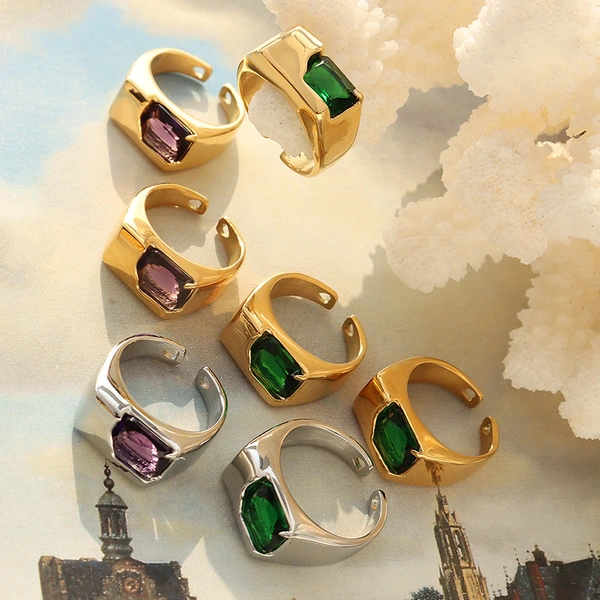 Gold Color Irregular Gemstone Steel Ring