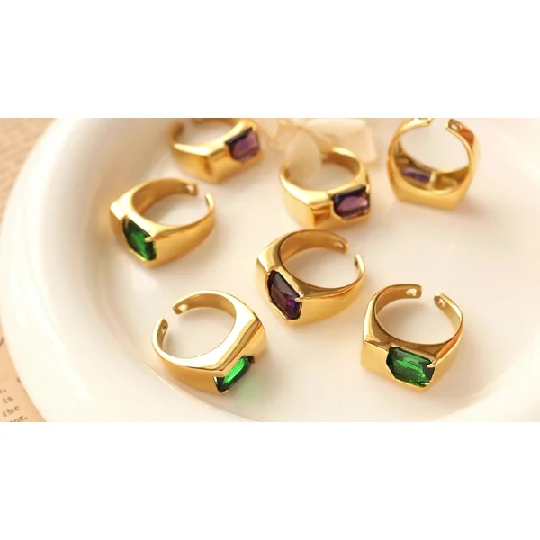 Gold Color Irregular Gemstone Steel Ring