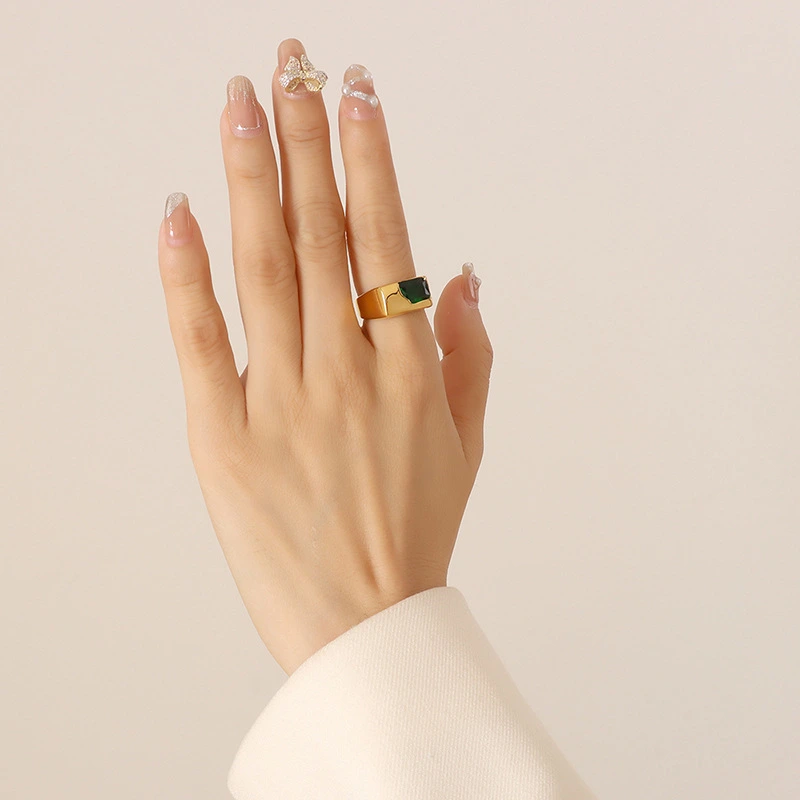 Gold Color Irregular Gemstone Steel Ring