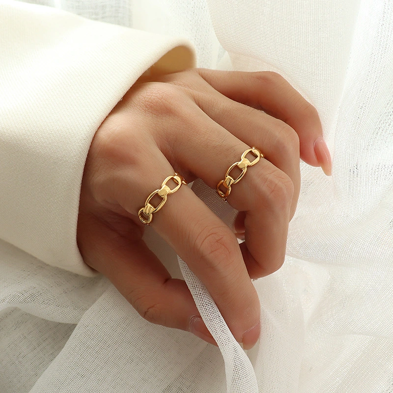 Stainless Steel Jewelry Bony Hollow Ring Gold Chain Ring