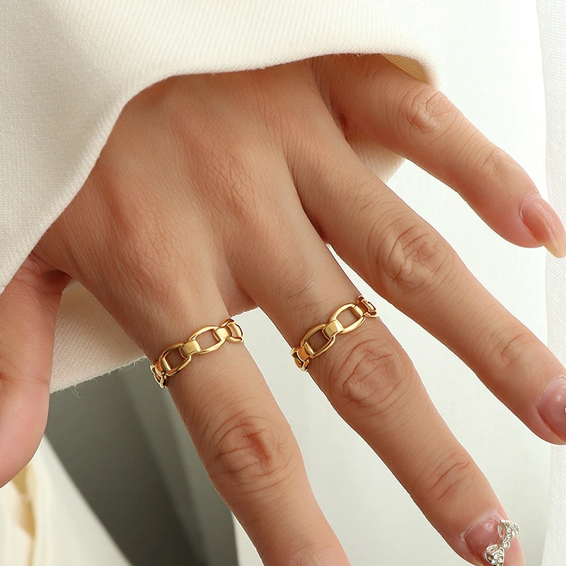 Stainless Steel Jewelry Bony Hollow Ring Gold Chain Ring