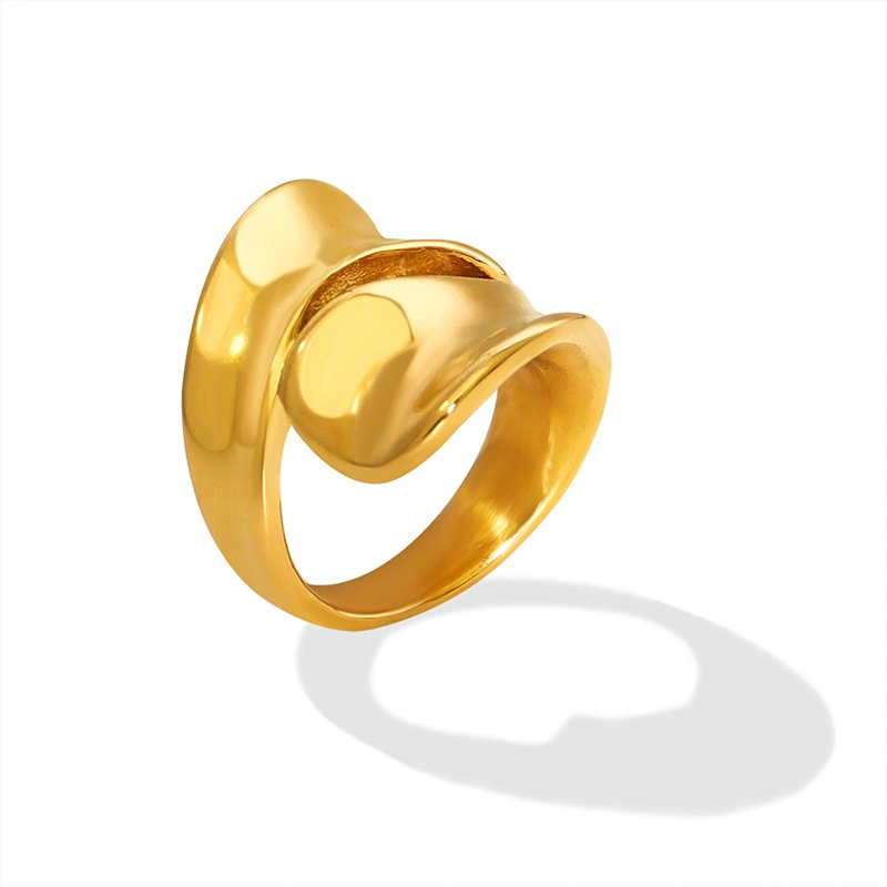 Gold PVD Women Twisted Dash Ring