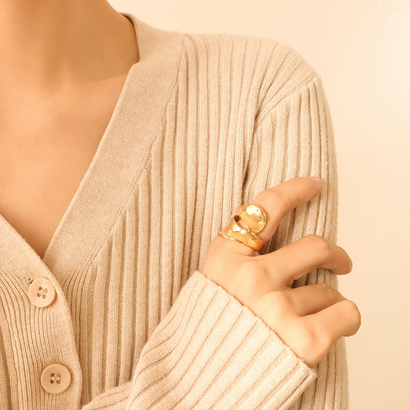 Gold PVD Women Twisted Dash Ring