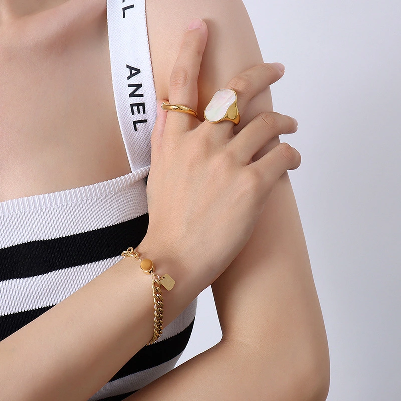 Titanium Steel Women Fashion Irregular Pearl Ring