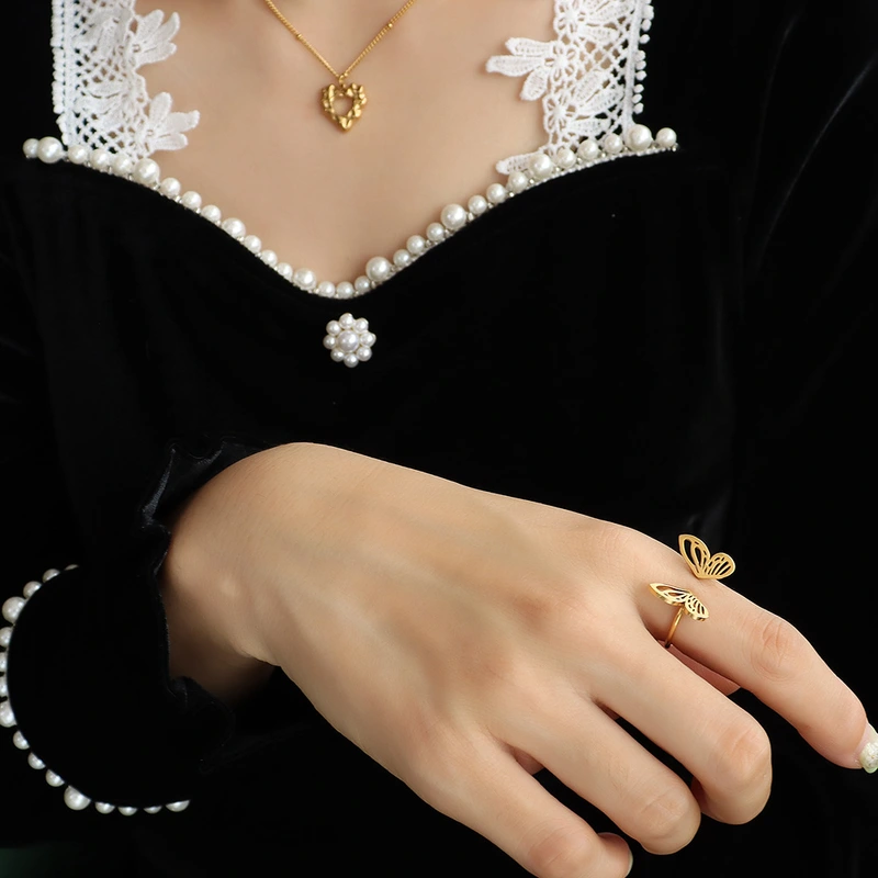 18K Gold PVD Fashion Butterfly Wing Ring