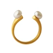 Gold Color Women Design White Pearl Open Ring