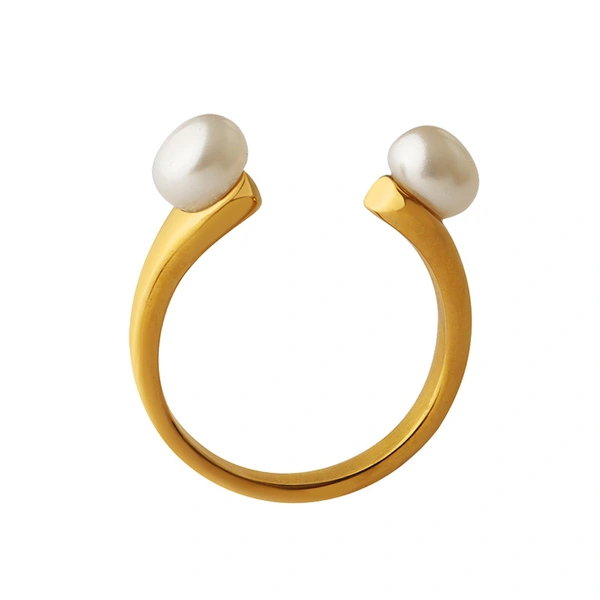 Gold Color Women Design White Pearl Open Ring