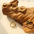 Steel Gold Plated Green Gemstone Ring