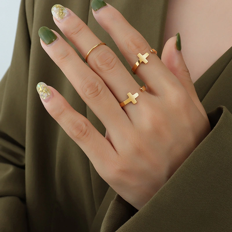 Titanium Gold Cross Ring