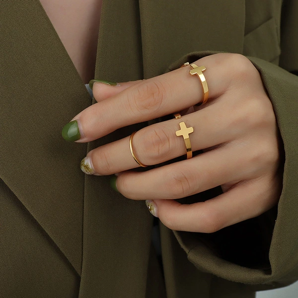 Titanium Gold Cross Ring