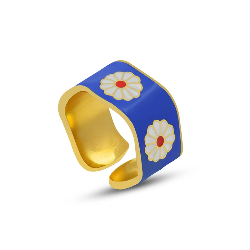 Titanium Enamel Flower Ring