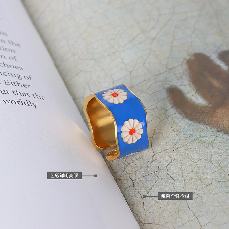 Titanium Enamel Flower Ring
