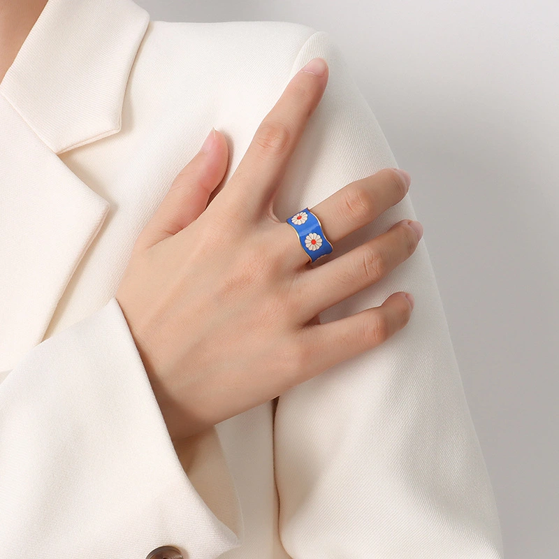 Titanium Enamel Flower Ring