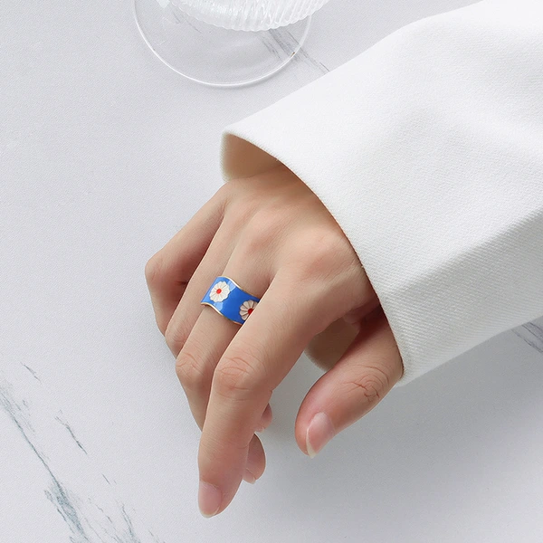 Titanium Enamel Flower Ring