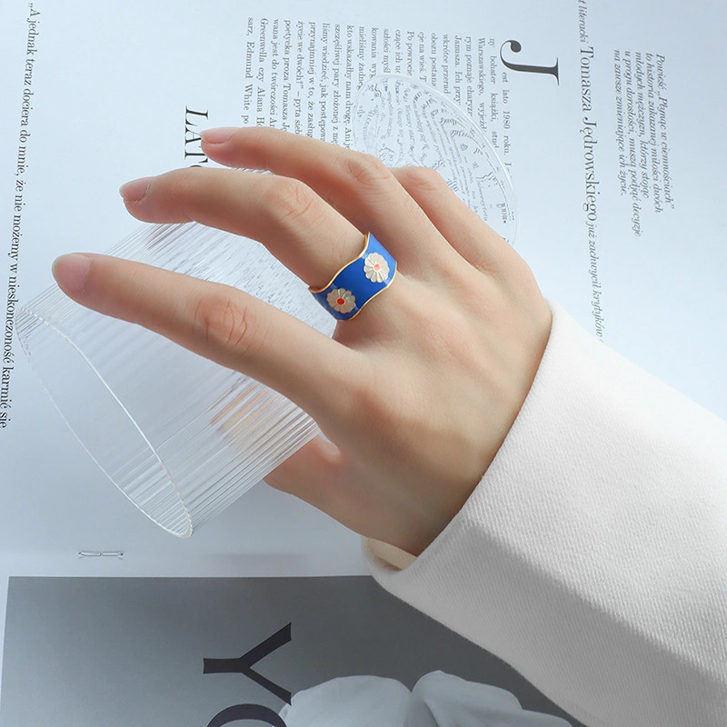 Titanium Enamel Flower Ring