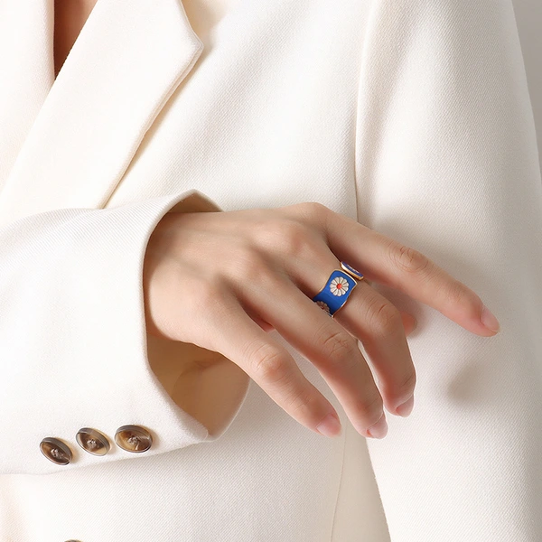 Titanium Enamel Flower Ring