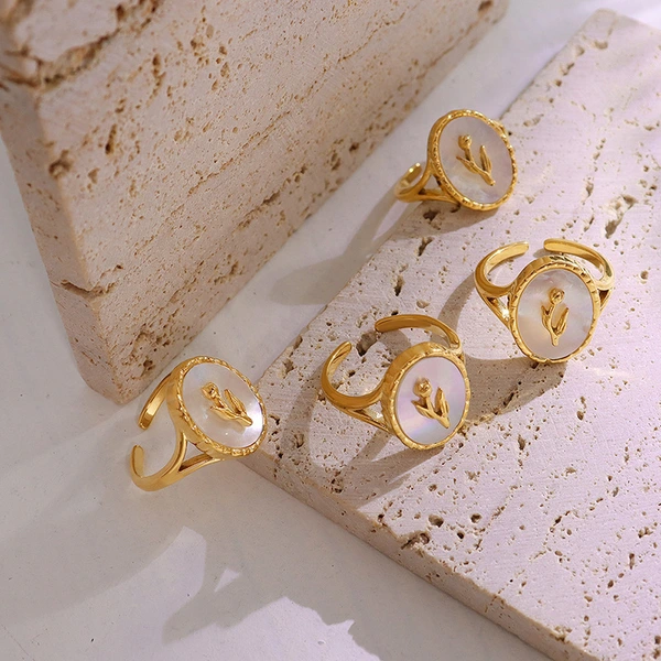 Flower Design Mother of Pearl Open Ring