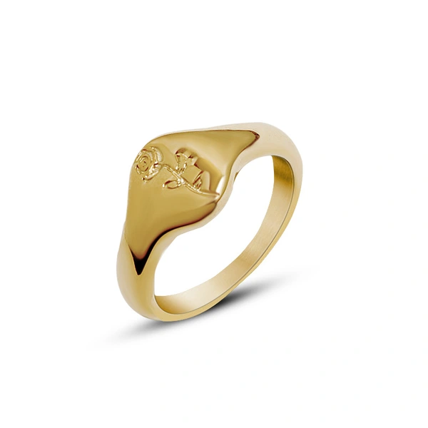 Gold Rose Flower Signet Ring