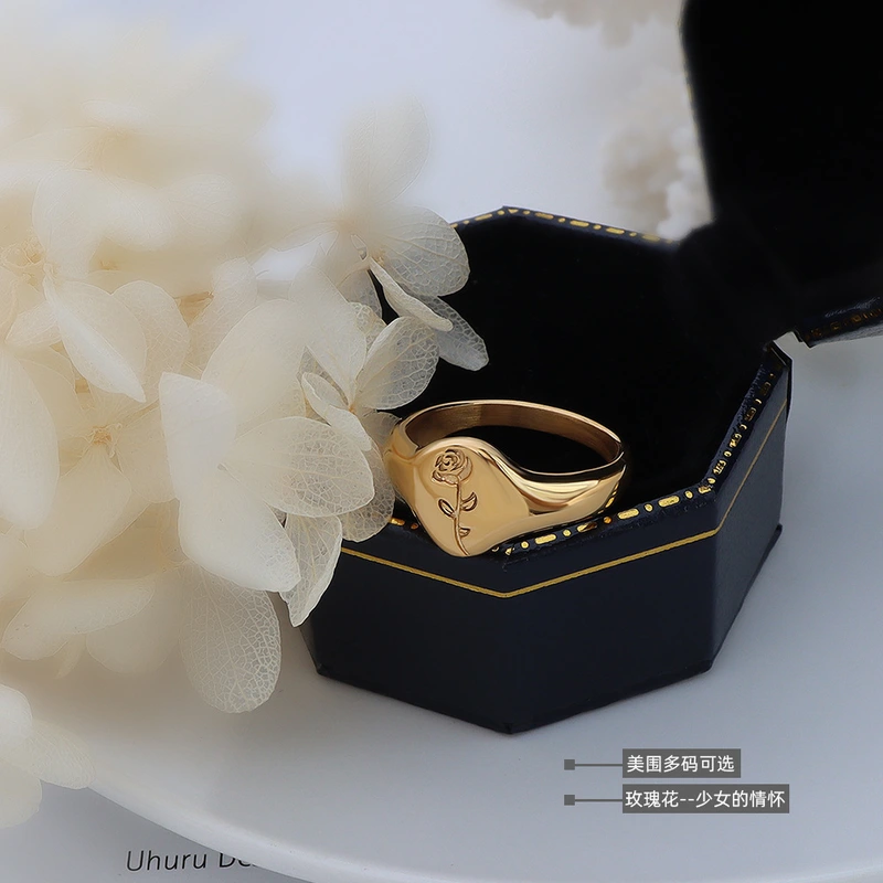 Gold Rose Flower Signet Ring
