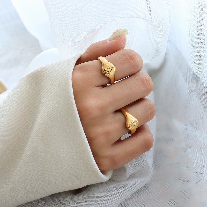 Gold Rose Flower Signet Ring