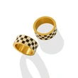 Black and White Enamel Plaid Pattern Ring