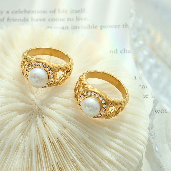 White Shell Ring Gold Plated