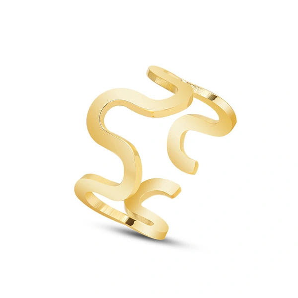 Stainless Steel Gold Color Wave Line Ring