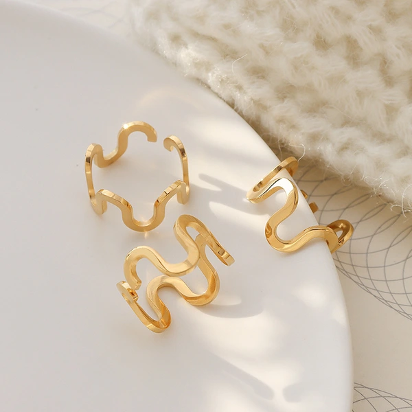 Stainless Steel Gold Color Wave Line Ring
