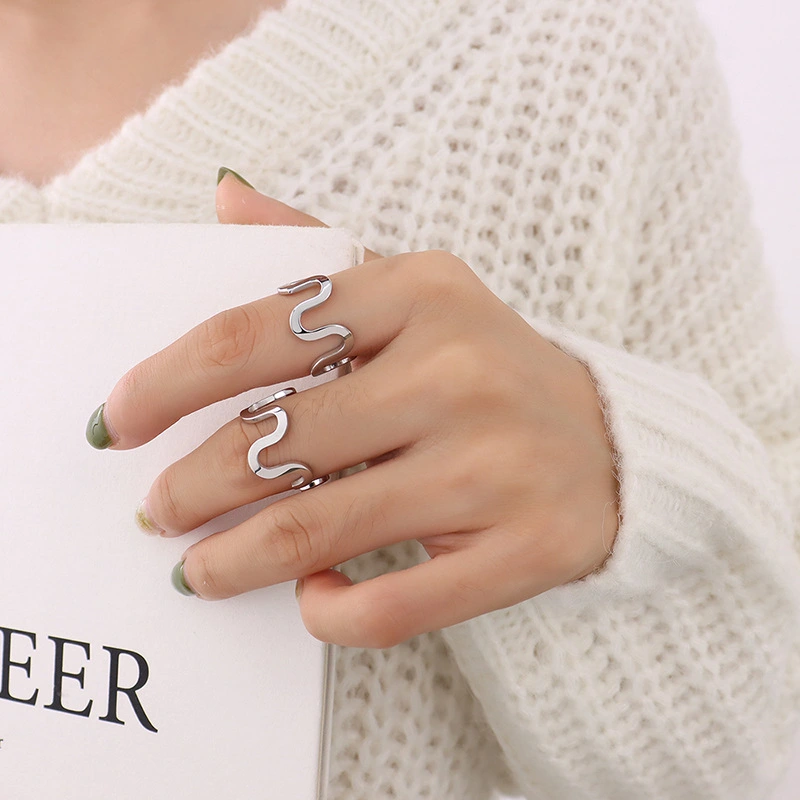 Stainless Steel Gold Color Wave Line Ring