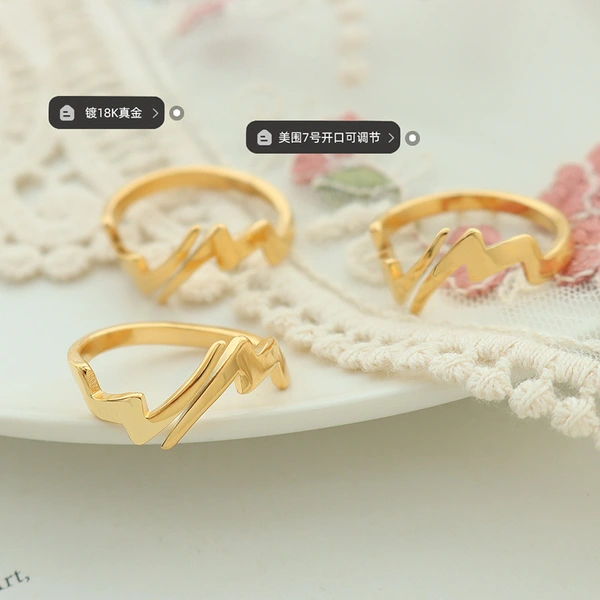 Stainless Steel Gold Lighting Bolt Ring