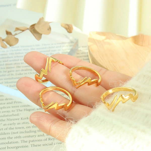 Stainless Steel Gold Lighting Bolt Ring