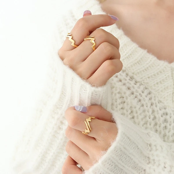 Stainless Steel Gold Lighting Bolt Ring