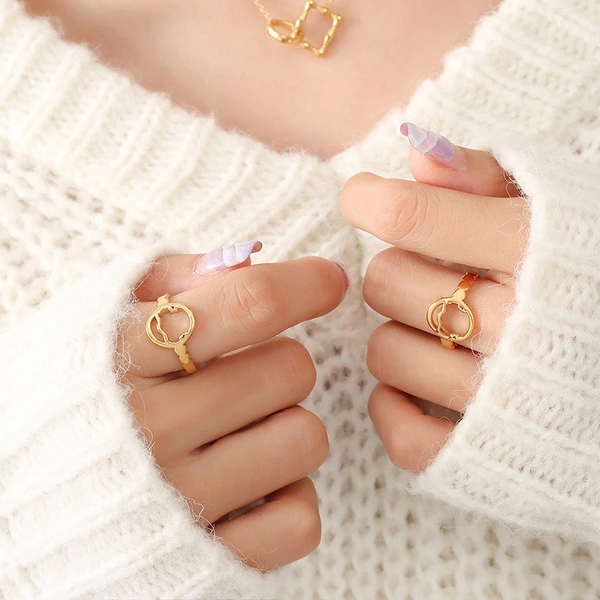 Women Stainless Steel 18k Gold Open Ring